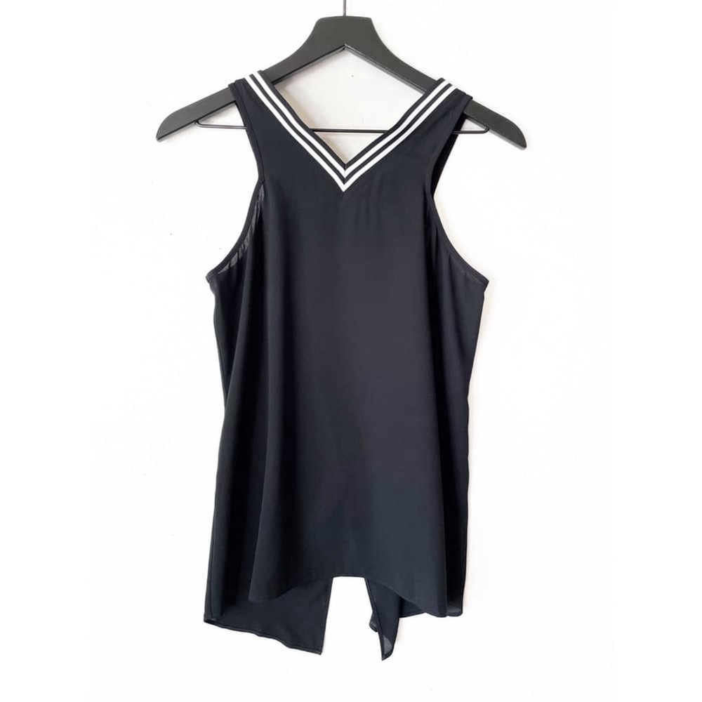 Express Black V-Neck Tank Top Striped Trim Blouse S Holiday Gift